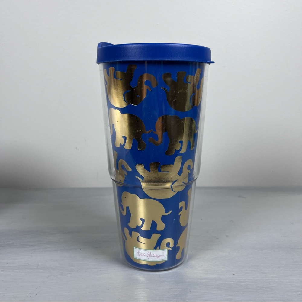 Lilly Pulitzer Tusk in Sun Blue Gold Elephant Insulated Tumbler Cold Cup Travel
